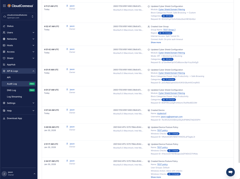 Audit Log Changes Made