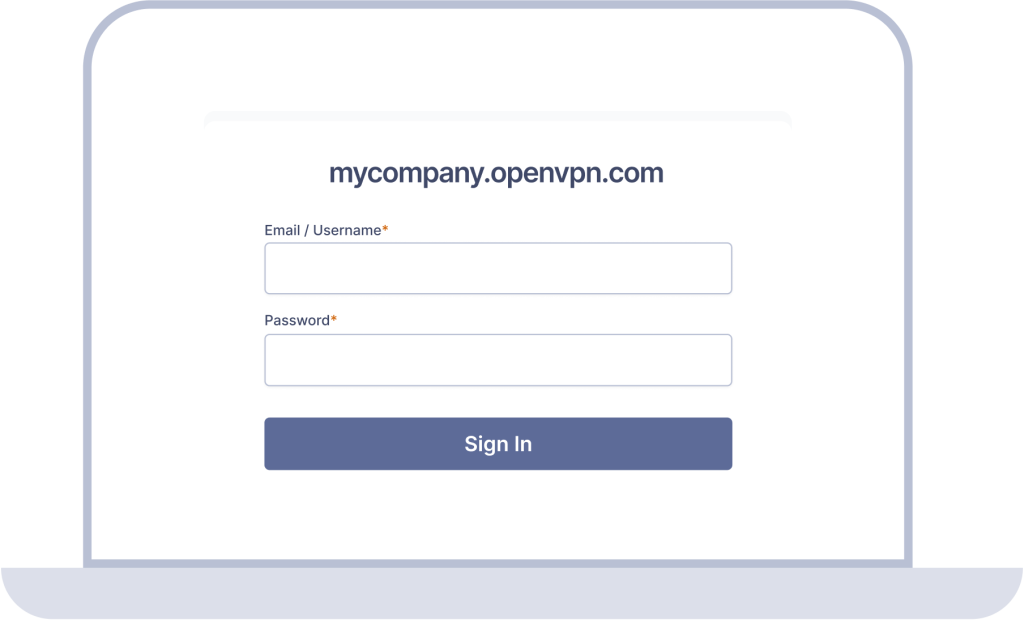 Screenshot of OpenVPN Connect displaying an organization's VPN sign-in screen