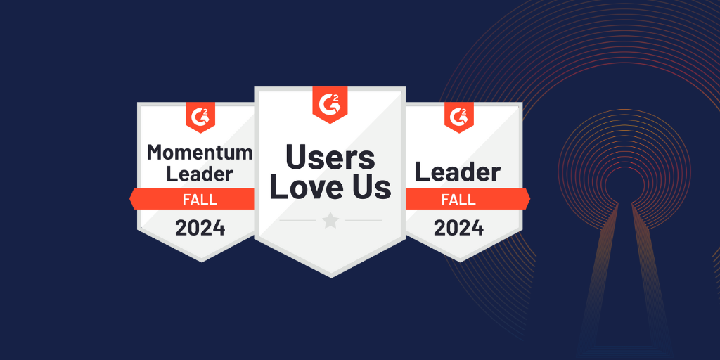 G2 award badges on a blue background with the OpenVPN logo 